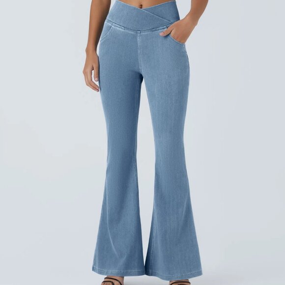 NWT‎ | Halara Flex™ High Waisted Crossover Pocket Washed Stretchy Denim Flare XL - Picture 1 of 6